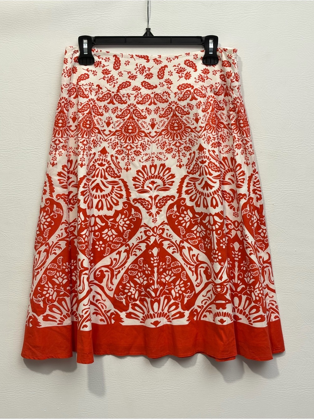 Talbots Red and White Paisley Printed Circle Midi Skirt 6